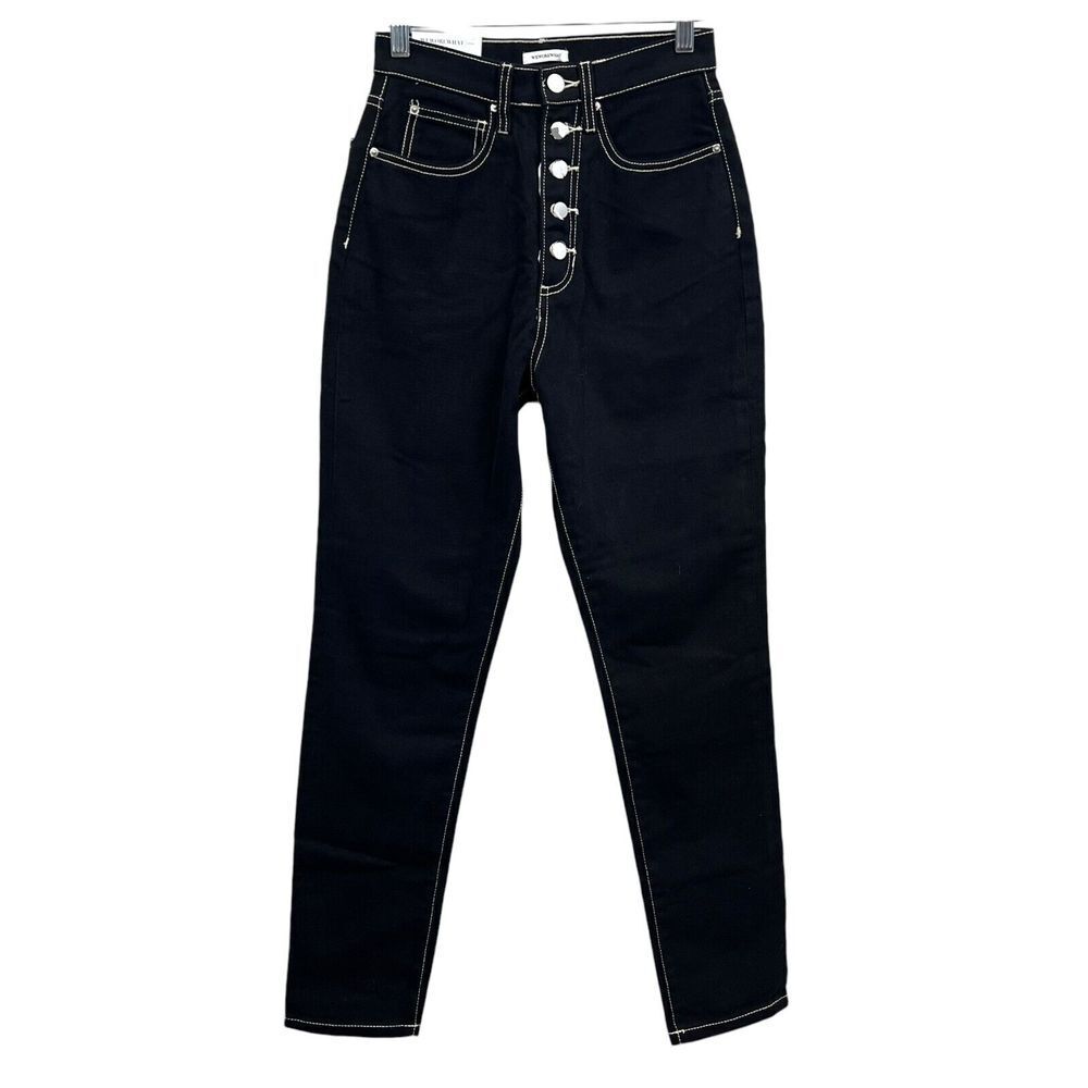 We Wore What Womens Jeans The Danielle Straight High Rise Topstitch Black Sz 24*